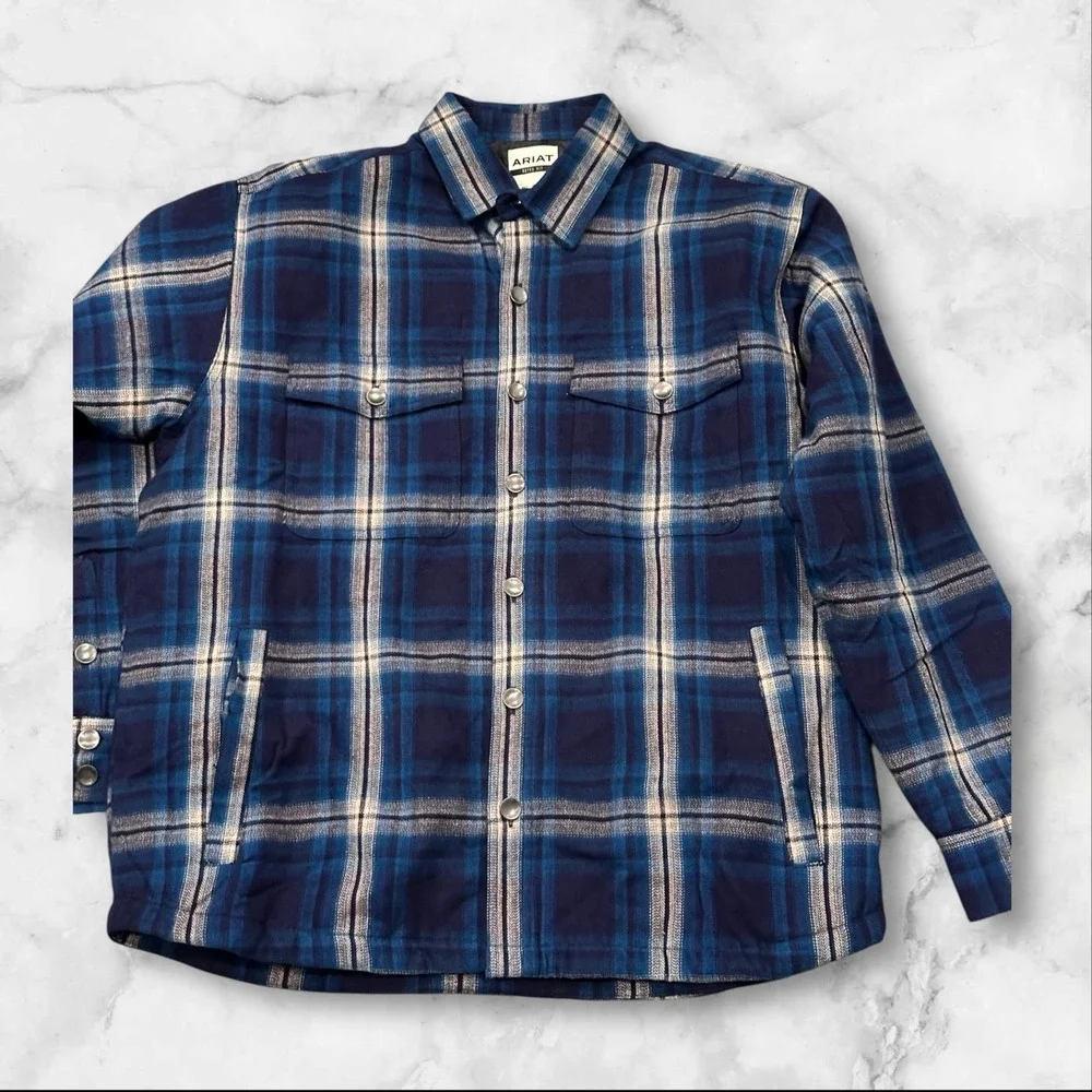 Ariat Sherpa Jacket Mens XLarge Blue Plaid Retro Fit Hannoch Insulated - Picture 1 of 8
